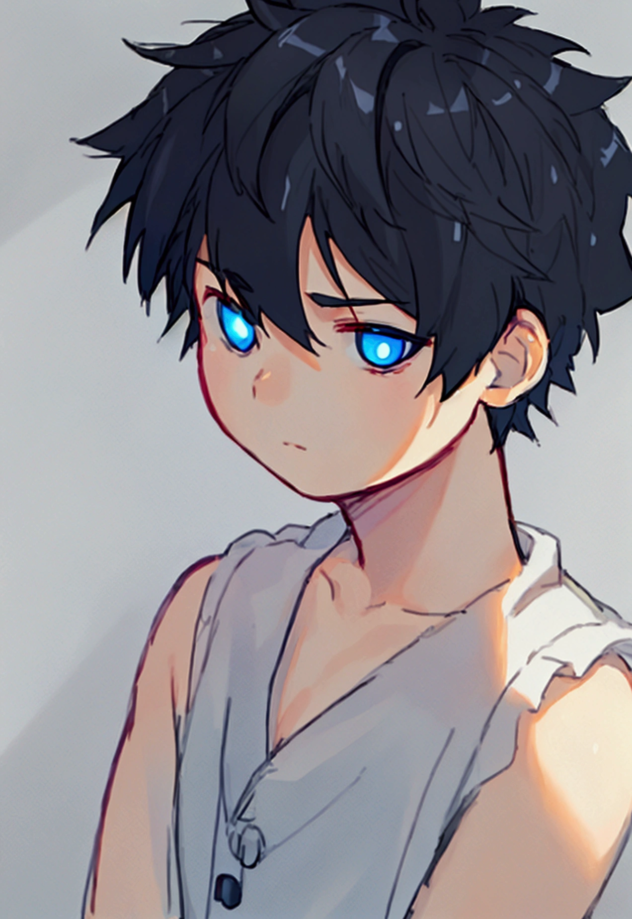 boy, short hairstyle, blue-black hair, blue eyes