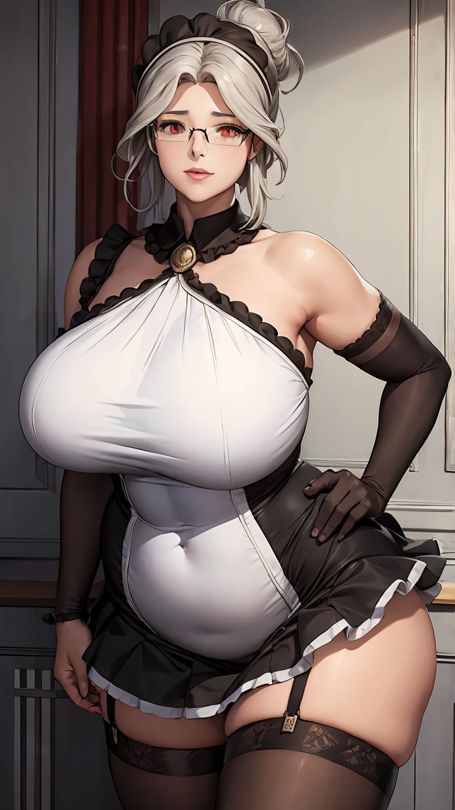 score_9, score_8_up, score_7_up, score_6_up, score_5_up, score_4_up, BREAK labiatadef, maid, thighhighs, elbow gloves,glasses, curvy, maternal, motherly, mature female,
