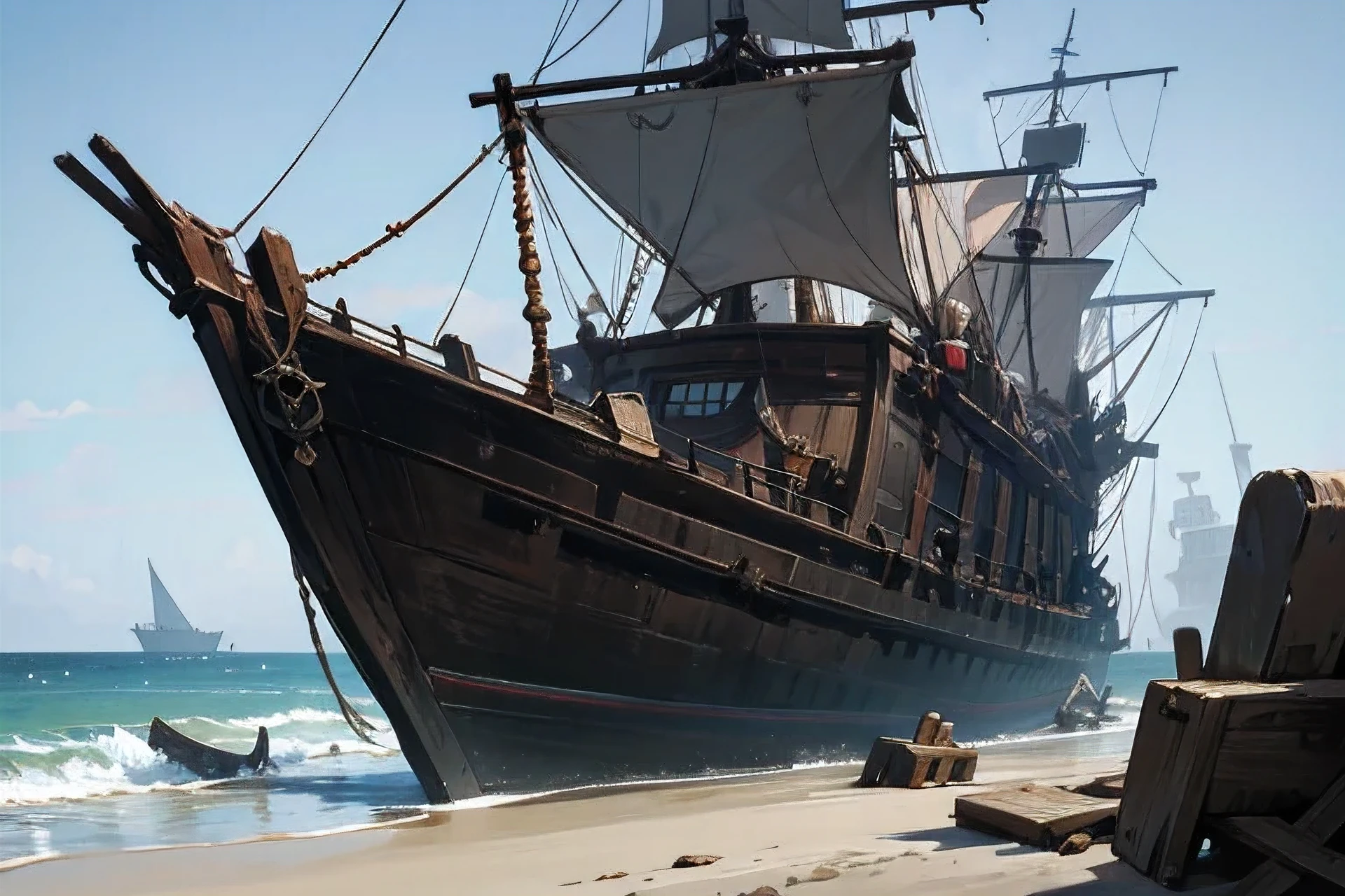 pirate ship shipwreck beached