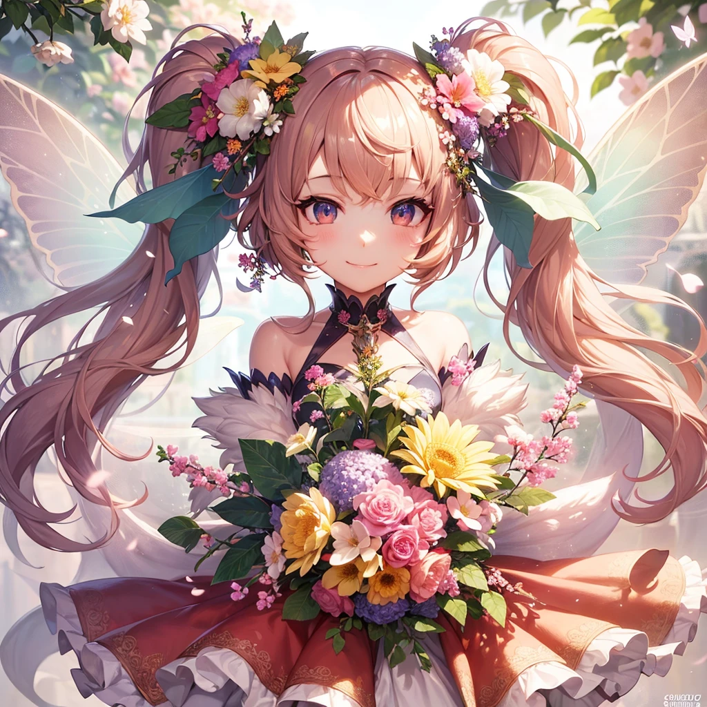 Anime girl with flowers and butterfly wings in her hair, guweiz on pixiv artstation, Smiling like a fairy queen, Guweiz on ArtStation Pixiv, Fairy portrait, Fairy portrait, Beautiful anime artwork, artstation pixivでトレンド, Gweiz-style artwork, Detailed digital anime art, pixiv Contest Winner