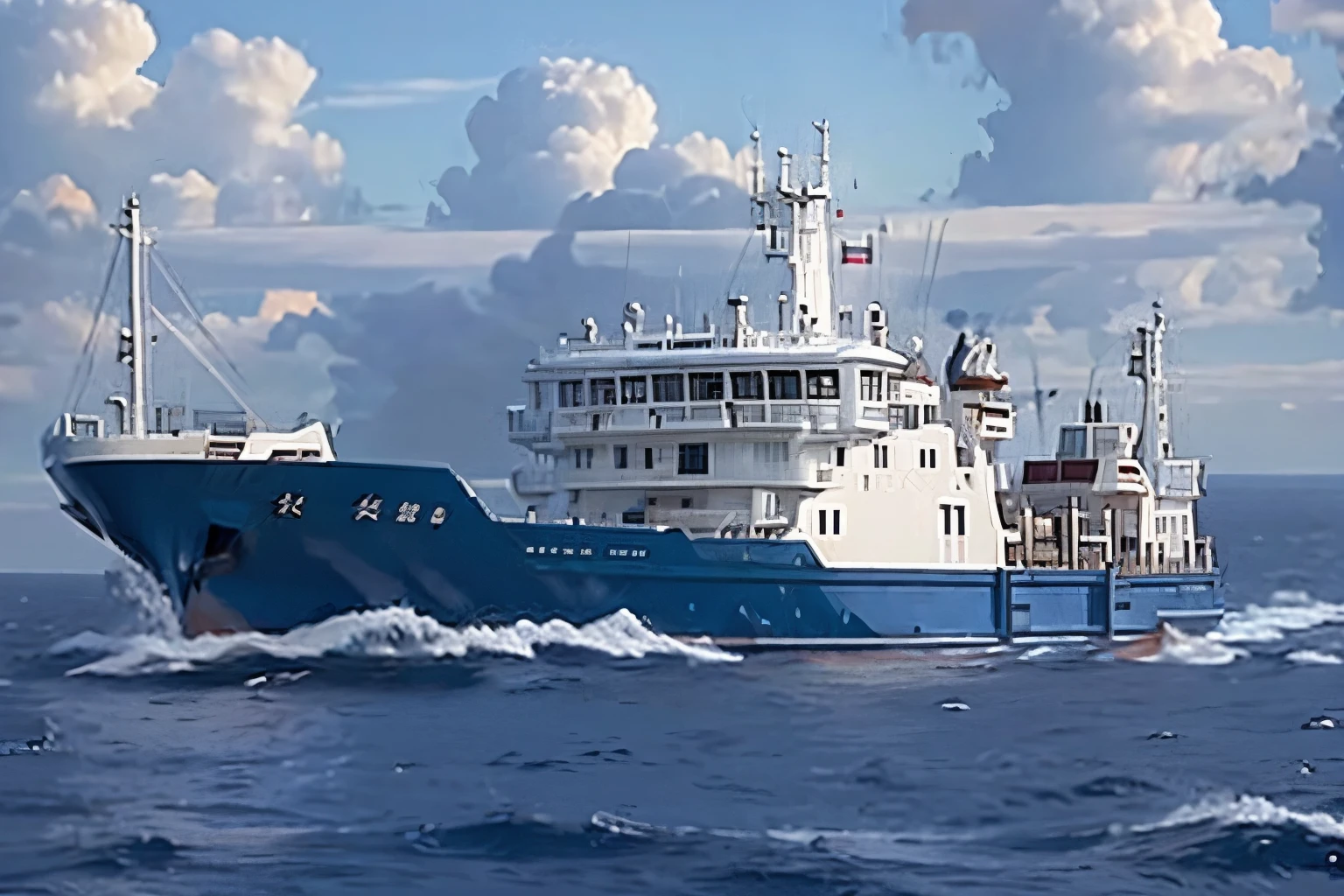 (masterpiece, Highest quality:1.2), 1 outlying island route ship, alone, The entire ship is photographed with Aogashima Island in the Izu Islands in the background.、