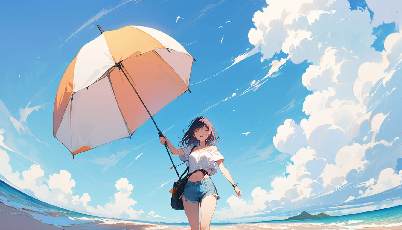 (masterpiece, Highest quality:1.2), 1 Girl, alone,Eyes open,Are you having fun,Tropical atmosphere,Ocean,Taking a walk