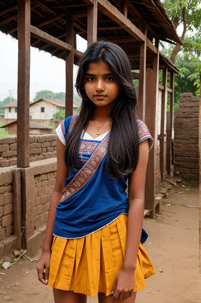 Indian 18 years old school girl with village background