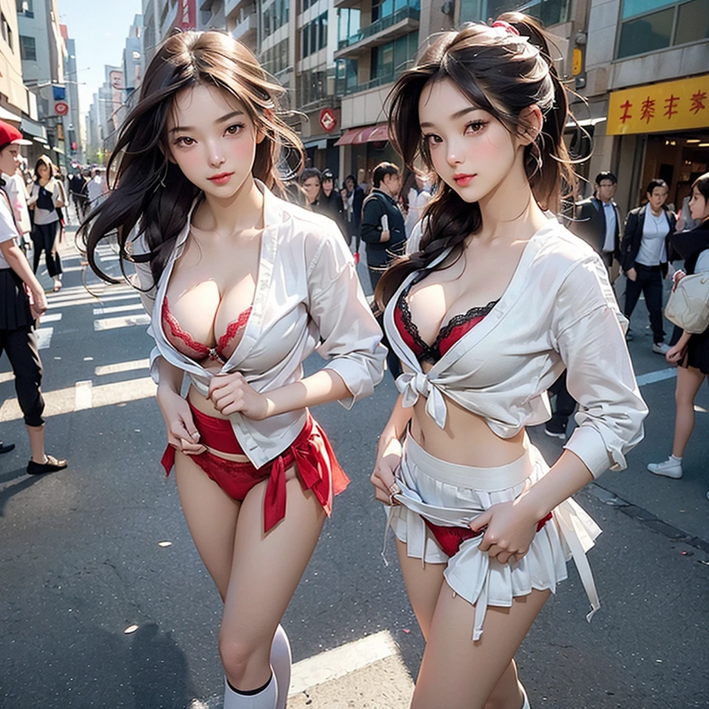 Usually detailed CG Unity 8K wallpaper，（tmasterpiece），（Best quality），（ultra - detailed），（ultra real photo），（best character detail：1.36）， 1个Giant Breast Girl, Beutiful women，black hair color hair，the golden ratio,(Have detailed faces:1.2)，Pure love face_v1,(Huge cleavage:1.35),,(smooth thigh:1.2)，，lots of people，RAW photos，retro poster，Wartime posters，Nikon D750f / 1.4 55mm，RAW photogr，profesional lighting， physically-based renderingt，Bigchest，pony tails，mai shiranui，Japanese beautiful woman，streetview，the night，lots of people，城市，the street lights，ads，Coke