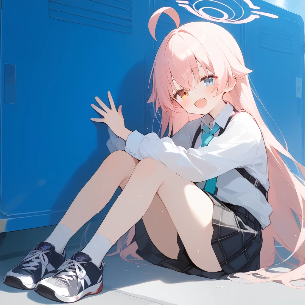 score_9, score_8_up, score_7_up, source_anime, best quality, masterpiece, official art, absurdres, highres, ultra-detailed,waifu2x,Collection: Slice of Life,break,1girl, hoshino \(blue archive\),heterochromia,long hair,pink hair,ahoge,halo,white shirt,plaid skirt,necktie,sneakers,id card,sweat, open mouth, (yawn:0.3), sleepily, outdoors, wind,break,(clear line illustration:1.2), super detailed skin,very high resolution, very aesthetic, Best sexual lighting powered by famous artist, 8k,cute picture,beauty illustration,photoshop_(medium),,(Detailed Lighting),best anime 8k konachan wallpaper, pixiv contest winner,