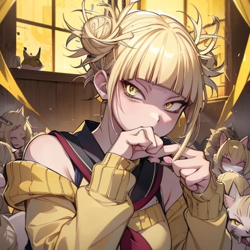 (Himiko toga),(from boku no hero academia),(short blonde hair with two messy pulps in the hair and yellow eyes with cat pupils),(wearing),+,(bikHimiko toga),(from boku no hero academia),(short blond hair with two messy pulps in her hair and yellow eyes with cat pupils),(wearing),+,(bikini), 