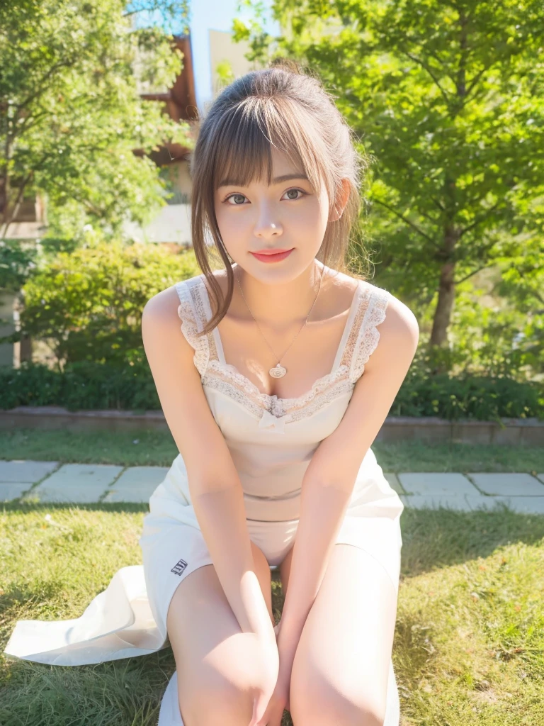 italian woman in alafe sitting on the ground with legs crossed, red lips,pretty face with arms and legs, Korean Girl, chiho, young and cute girl, the anime girl is crouching, Round thighs, Casual pose, Young Pretty Gravure Idol, 19-year-old girl, Sitting on the ground, Engaging pose, Young Gravure Idol, a cute young girl、white color panties、pantie shot,A slight smil、high-heels