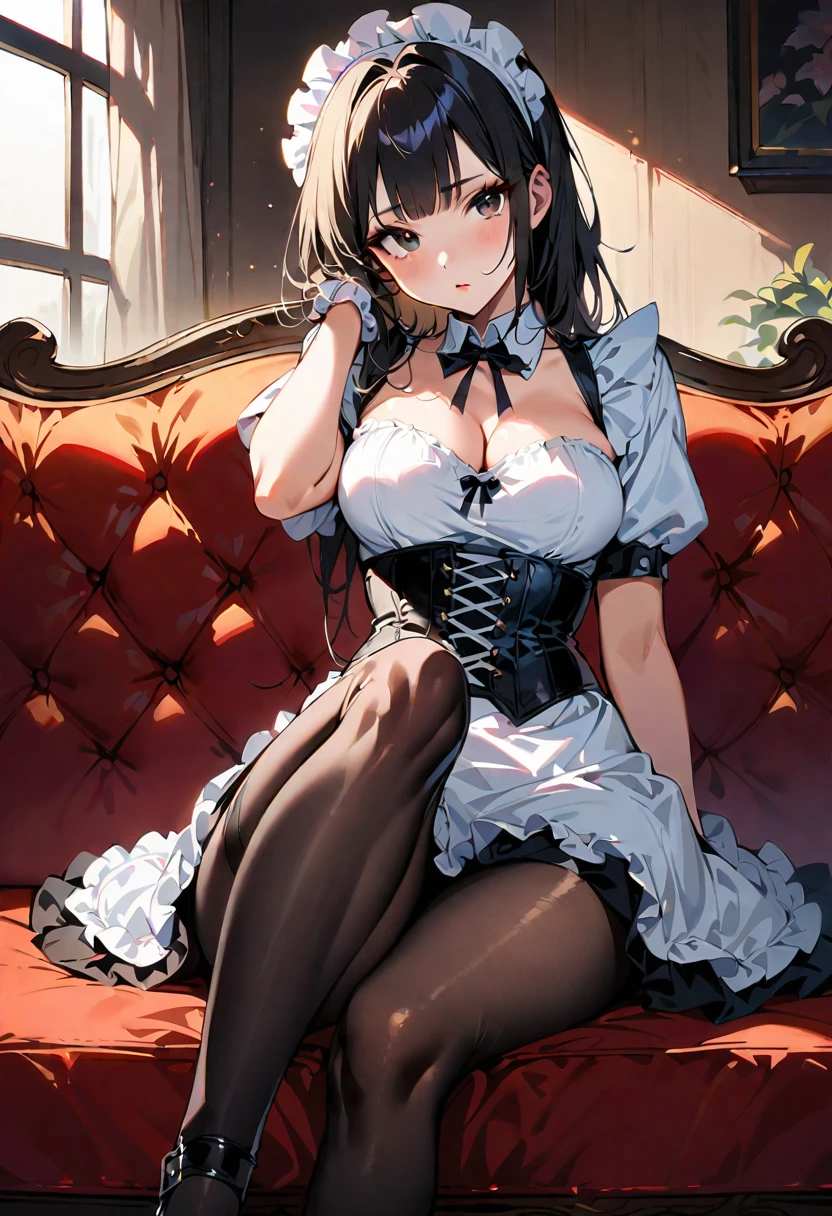 masterpiece:1.4,best-quality,Super Detail,Very Delicate and Beautiful, ((( nsfw, royal woman, garter belt, garter stocking  ))), very gigantic breasts, cleavage, very slender, off-shoulder, perfect face, beautiful eyes, sitting