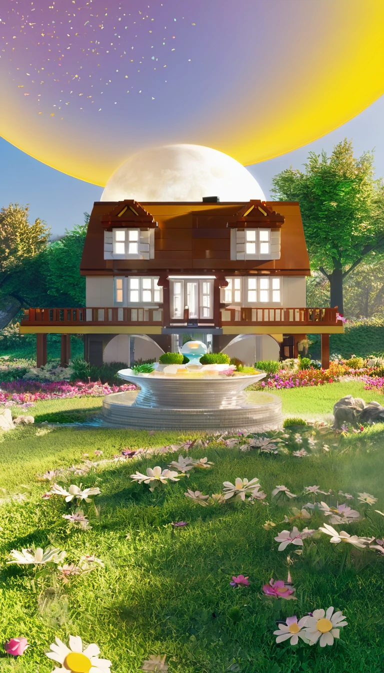 Tik Tok logo，Miyazaki illustration style，nature，house，warm light，Rim Light，Mood lighting，Mid-shot，Lego，Super Fine，Ultra HD