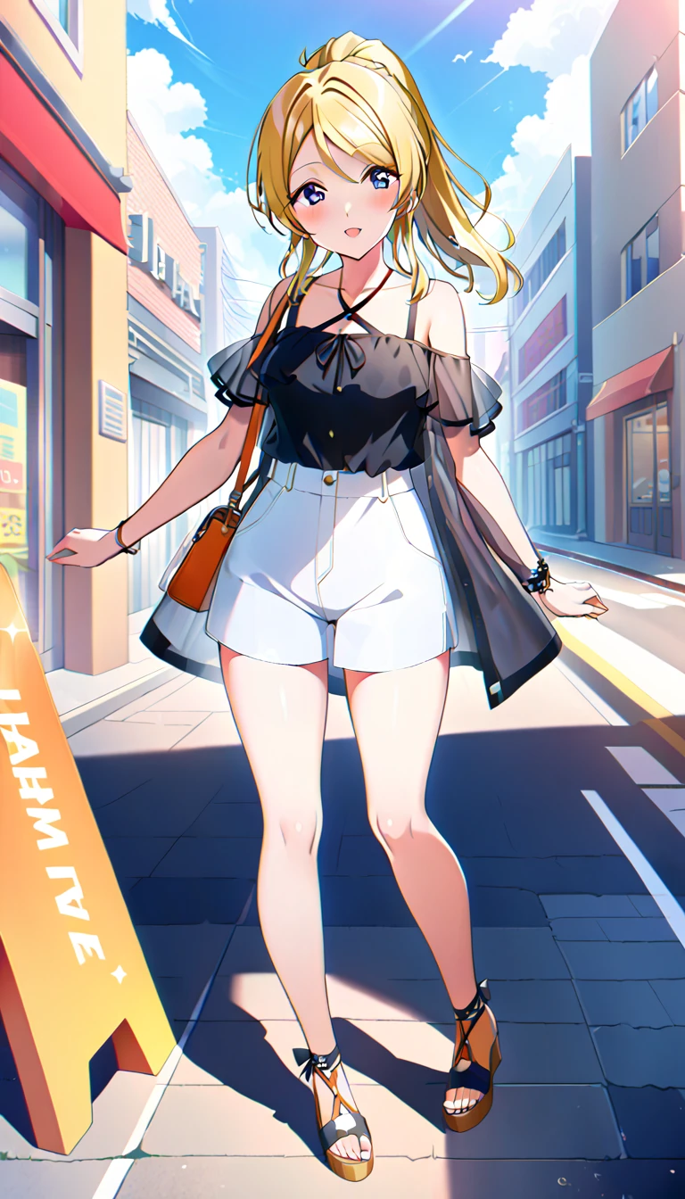 18-year-old adult woman, Eri Ayase, full body, wearing clothes for going out in the city in midsummer, medium chest, id_eli_ayase, city background, 8k