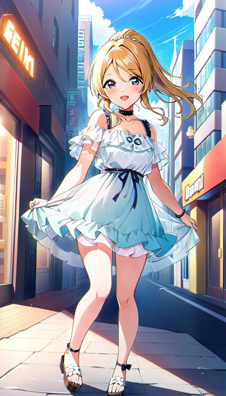 18-year-old adult woman, Eri Ayase, full body, wearing clothes for going out in the city in midsummer, medium chest, id_eli_ayase, city background, 8k