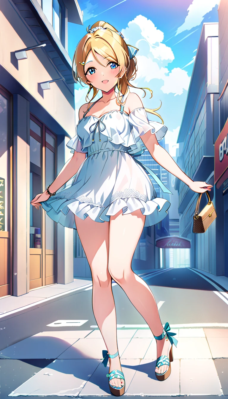 18-year-old adult woman, Eri Ayase, full body, wearing clothes for going out in the city in midsummer, medium chest, id_eli_ayase, city background, 8k