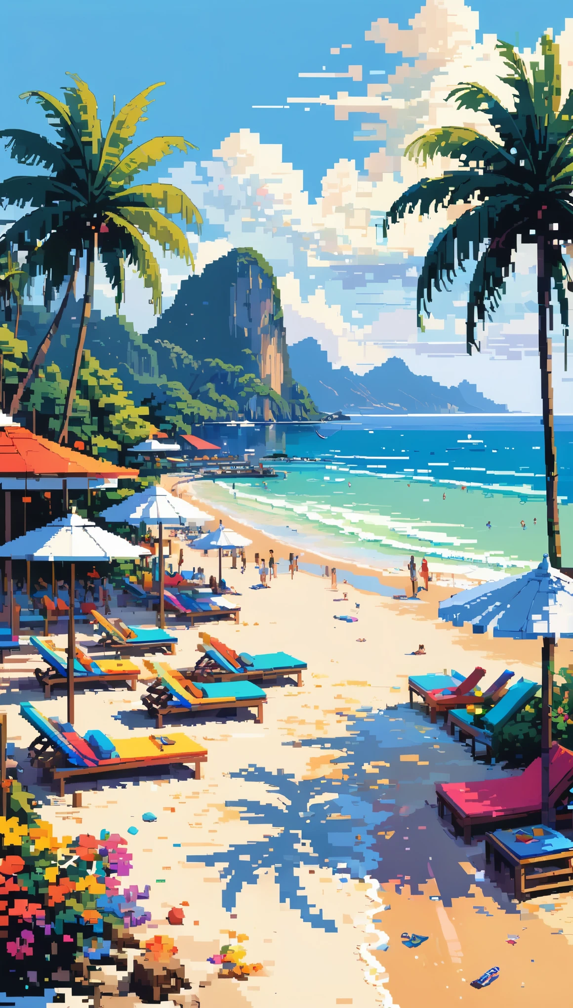 Pixel art，Thai Artist、Gil Vrubel uses colorful brushstrokeidsummer beach。Resort Mood。