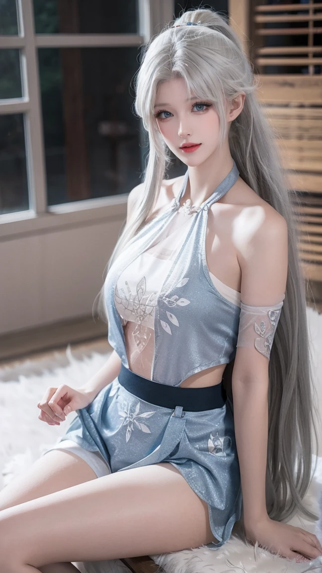 a white hair、Close-up of miss wearing white mask, Beautiful character painting, Gu Weiss, Gurwitz-style artwork, White-haired god, author：Yang Jie, Epic and beautiful character art, Stunning character art, author：Fan Qi, by Wuzhun Shifan, pixiv Art Street Guviz, Single ponytail, , High Ponytail, Tall and big, Long legs, (Sleeveless lace shirt), (shorts), (Striped )), ((Striped )), Walk, elegant, dignified, miss, Beautiful curves, sweet smile, Strong sense of detail and layering, color丰富绚丽, Has a unique texture, rich and colorful, color, vivid, Design Art, 16K, Very detailed, {{illustration}}, {Extremely refined}, {Exquisite surface treatment}, Very detailed, Delicate and shining eyes, {{light}}, 极致light效果, Model: realism, CFG size: 12, Laura: Bright texture (1.35), high quality, masterpiece, Exquisite facial features, Delicate hair depiction, Detailed depiction of the eyes, masterpiece, best quality, Ray Tracing, Extremely detailed CG unified 8k wallpaper, masterpiece, best quality, (1 girl), 完美miss身材, ((( t shirt))), beautiful eyes, (Delicate face), Black short hair, Tie your hair up, light blue hairpin, Black Silk Frame Glasses, in class, (White skin), (Optimal lighting), (Super intricate details), 4K Unified, (Very detailed CG), Showing off her white legs, , Hot Pants, shorts,