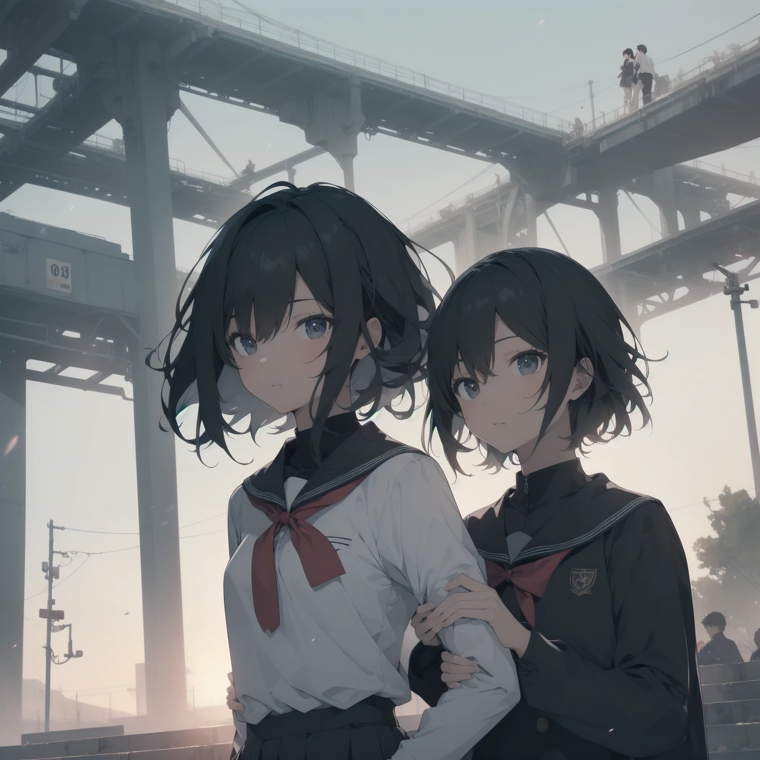 ultra-absurdres-Top quality by artist God, ultra-detailed, high resolution, anime moe artstyle, best anime 8k konachan wallpaper, pixiv contest winner, pool:2810, perfect anatomy,break, 1girl, (Please draw a girl walking sleepily to school alone. )break,(Solo,little female, 13-year-old:1.3),Full limbs, complete fingers,a junior high school student, (very short hair), short cut, flat chest, , small butt, small black eyes, beautiful detailed eyes, well-proportioned iris and pupils, expressive eyes, highres detailed hair, soft expression, salor school_uniform, sailor collar, serahuku, bow, pleated skirt,(Detailed Lighting), (Detailed background), in the School commute route. break,super detailed skin, Best cinematic lighting powered by famous artist, 8k,beauty illustration,photoshop_(medium),very aesthetic,break,((artist:yuuhagi_(amaretto-no-natsu) )), artist:clamp ,artist:carnelian ,artist:kantoku ,