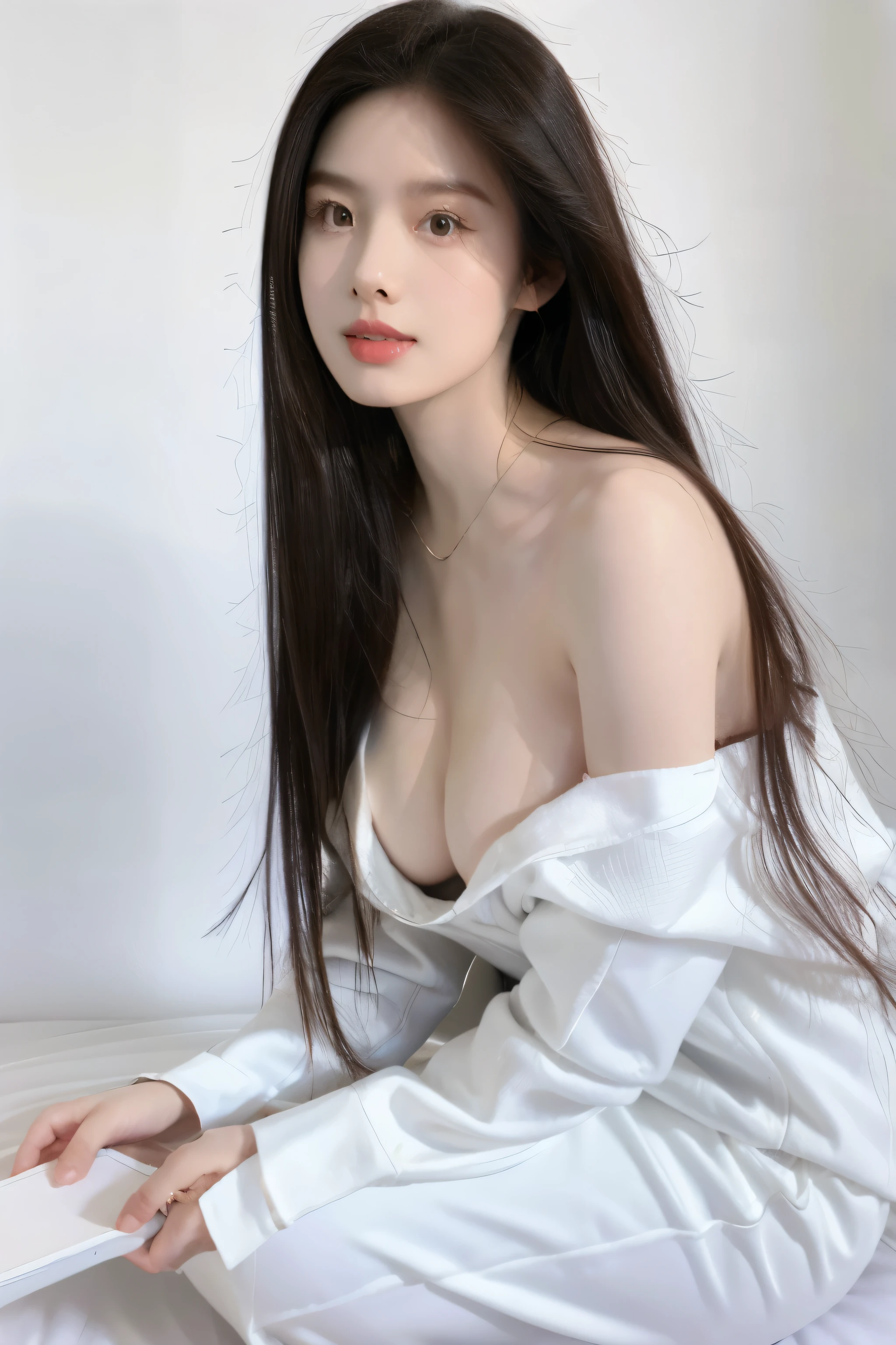 Beautiful woman with perfect body：1.4，Prominent cleavage，Layered Hairstyle，Highly detailed face and skin textures，Double eyelids，Skin Whitening，Long hair，Whitened long legs，Sexy pajamas