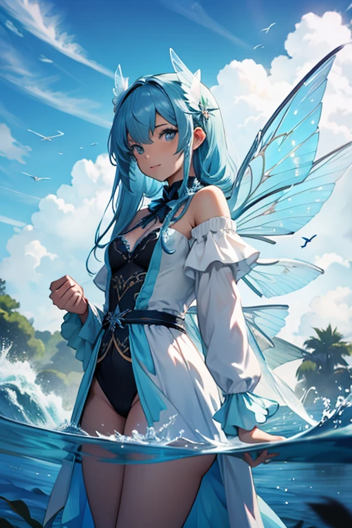water fairy with wings wearing concealing outfit