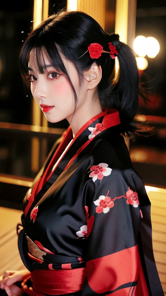 Black hair Red eyes sexy kimono Black Fang hairpin,long hair