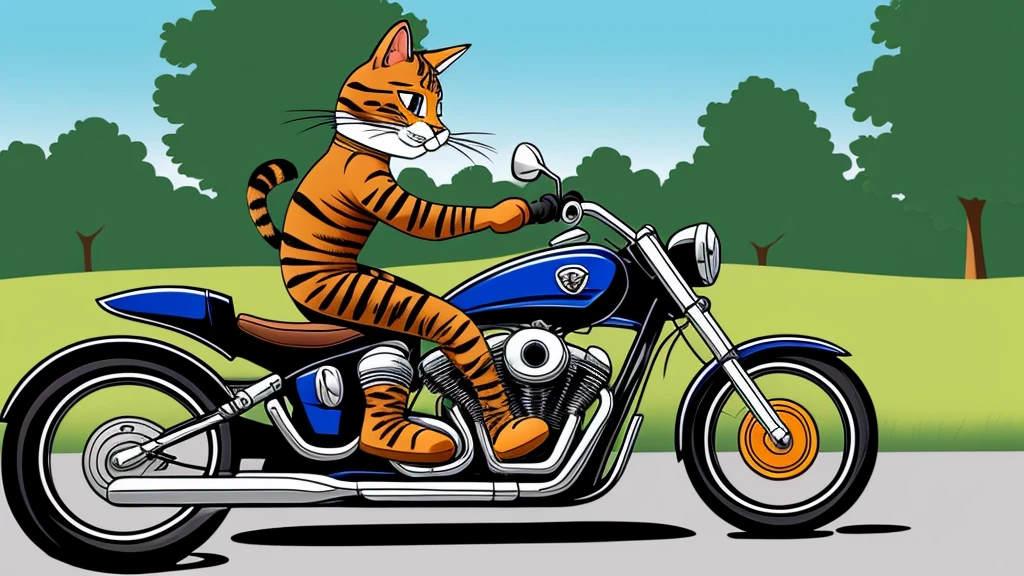 cartoon of a cat riding a motorcycle