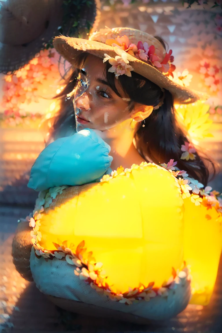 (extreme close up:1.5), (face focus:2),(Style of ???? ???:1.5),
((side face:2)),(1girl surrounded by soft_light:1.5), (backlighting:1.8), (lighting),(flowing fabric:1.3), ((Floral_summer_dress:1.5),(Straw_hat:1.3)),
(masterpiece), realistic, HDR, highly detailed, 8k, raw photo,
ambient occlusion, natural, harmonious composition, warm tones, fine art photography,