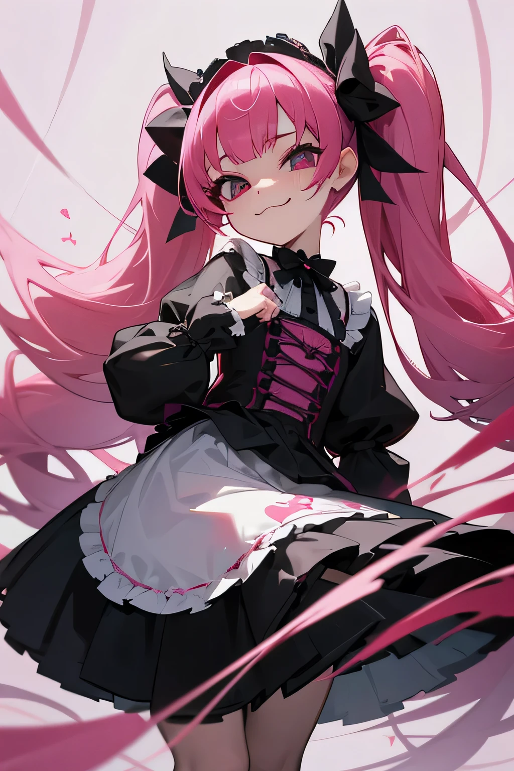 Cutesy、Cunning、Extremely cute、girl、Gothic Lolita Costumes、Twin tails、Bad personality、abuse、Evil Smile、Brat、pink、black、Brat、Saucy