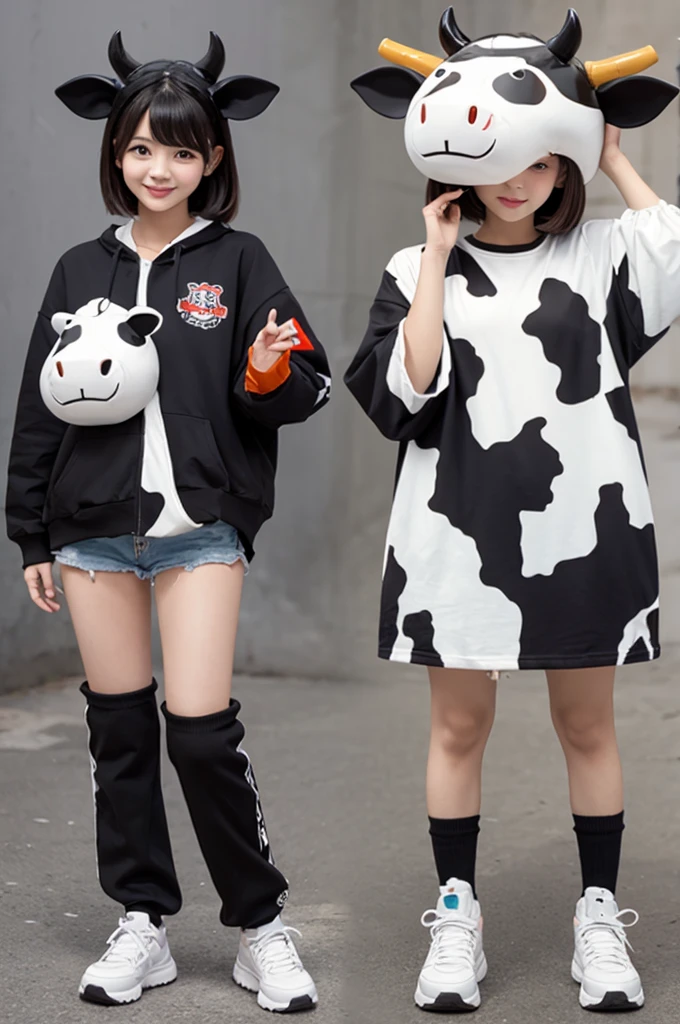 A cute, stylish character made by deforming a cow into a two-headed figure.