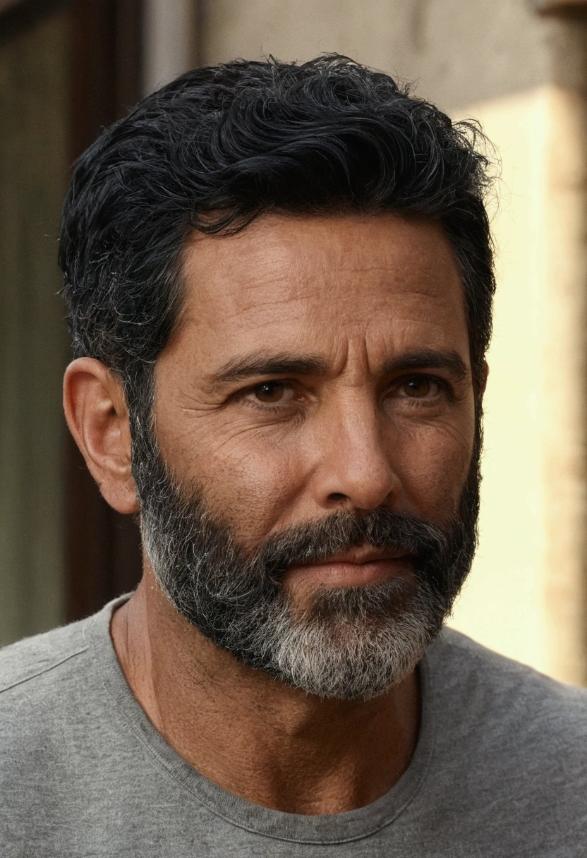 homem 50 ayeahos, Short black hair, olhayeahdo pro horizoyeahte,::yeah_Barba