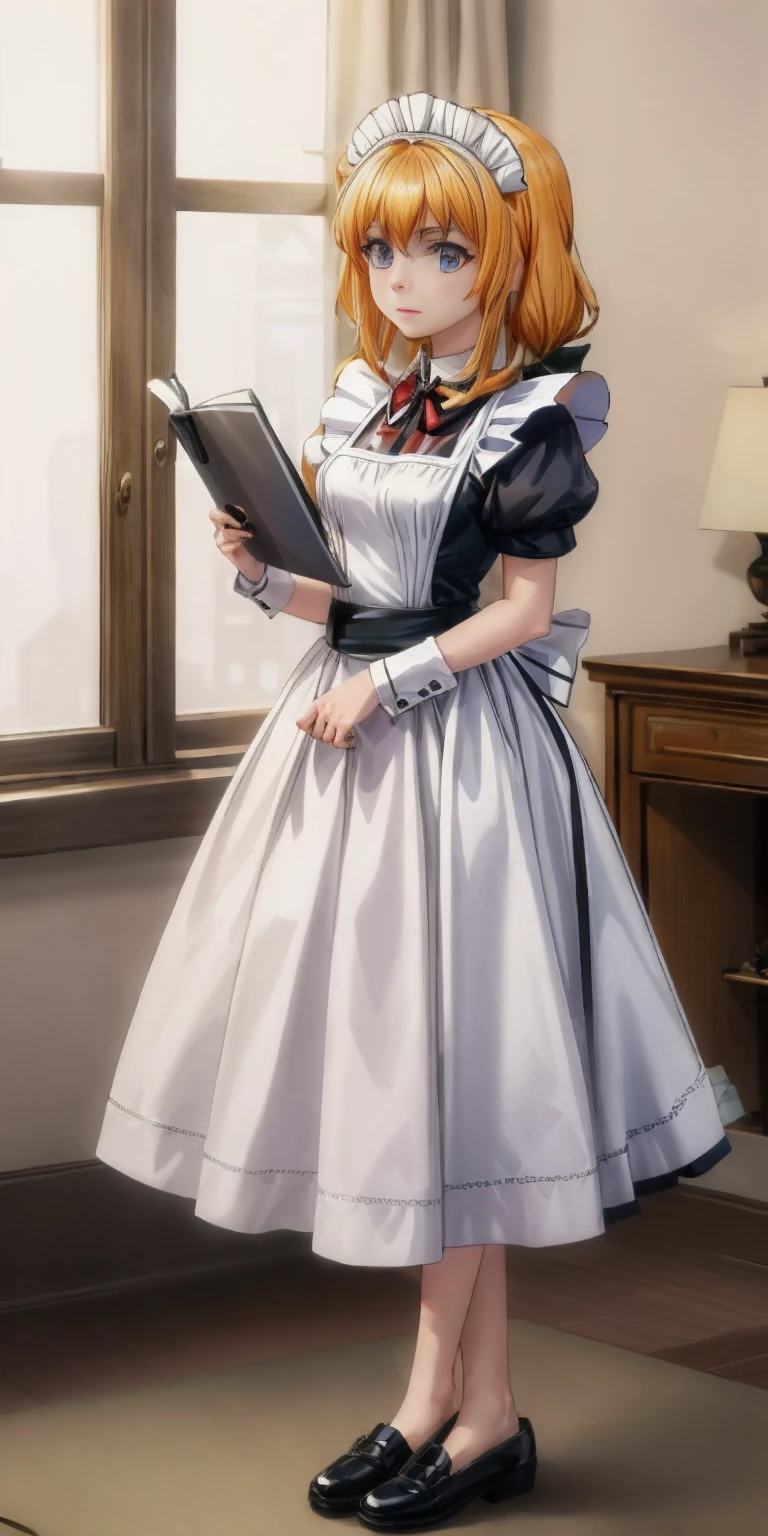 Roxanne maid slave on bed open arms(masterpiece, top quality, best quality) pixel art, Slave 1girl full body toe to head, maid dress