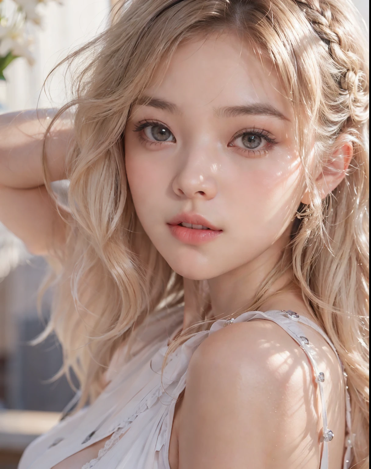 fashion model 24 years old, cute,  [[[[Pure Snow]]]],  [[[[enlargement]]]], [[[[chest]]]], [[[[neck]]]], [[[[shoulder]]]], perfect eyes, perfect iris, perfect lips, perfect teeth, perfect skin, soft front lighting, glow, HDR, (muted colors:1.2), woman portrait、White skin、((brown hair soft waves)) Best Blanco Romantico、8K resolution、illuminated front、アメリカの女の子のportrait、alone、beautiful face、upper body、medium side cut、beautiful blonde hair、beautiful small face woman, alone,　Black Themes,　look at the audience,a woman, that&#39;Really, Wolfzan-6500-V1.3, japanese cartoon movies、japanese cartoon moviesスタイル、beautiful diamond eyes、braid、casual dress、portrait 아름다운 상세a woman, very detailedな目と顔, reality, beautiful and delicate eyes, huge file size, very detailed, high resolution, very detailed, best quality, masterpiece, Illustration, very detailed, ticker, cooperate, 8K Painting Wallpaper, decent, decent details, masterpiece, best quality, Hvery detailed ticker uniform 8K wallpaper, face light movie lights、cuteブラウス, dark background, oily, masterpiece, Diffused soft film lighting, portrait, best quality (perfect face:1.4),cool girl pictures,(8K and、realistic:1.25) 、(lip gloss、Eyelashes、luminous face、glowing skin、best quality、超high resolution、Depth of recorded boundary、chromatic aberration、caustic road lighting、natural shading、sexy