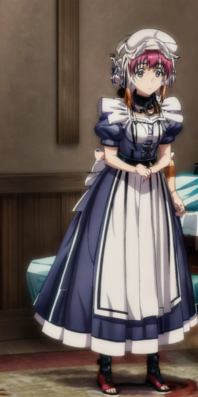 Roxanne, Sherry maid slave on bed open arms(masterpiece, top quality, best quality) pixel art, Slave 1girl full body toe to head, maid dress
