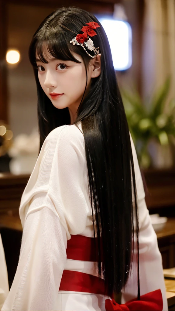 Black hair Red eyes　sexy kimono　Black　Fang hairpin,long hair