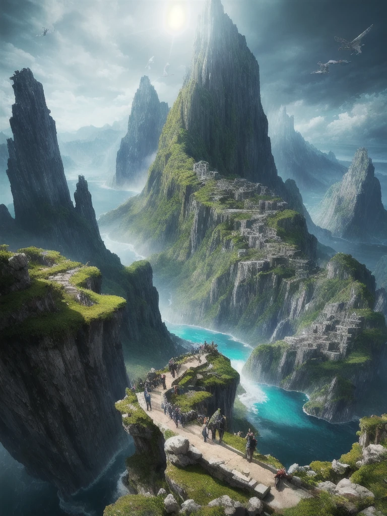 masterpiece, 最high quality, high quality, Very detailed CG unity 8k wallpaper, scenery, Outdoor, null, cloud, Day, No humans, Mountain, landscape, water, wood, blue null, waterfall, cliff, nature, lake, river, cloudy null,Award-winning photography, Bokeh, Depth of written boundary, High resolution, bloom, chromatic aberration ,Realistic,Very detailed, artステーションでトレンド, Trending on CGSociety, Complex, Attention to detail, dramatic, art：midjourney,Dungeons