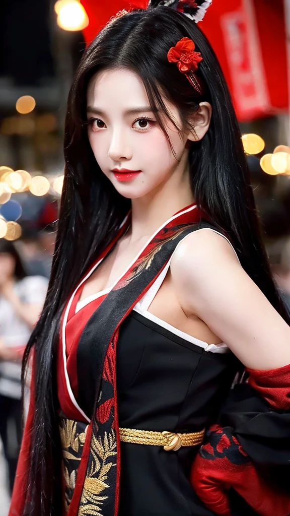Black hair Red eyes sexy kimono Black Fang hairpin,long hair
