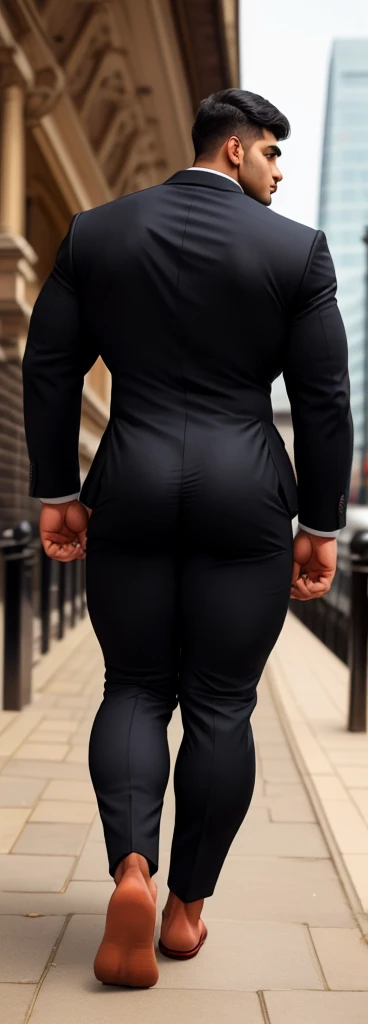 4 meter tall slightly overweight indian men. 20 years old. Childish Young hairless fresh face. In london with friend. Very sexy Posing for camera. Muscular. Wearing a tight black and office suit . Big ass. Smooth body and face. Belly seen. Long long legs. View from the back.