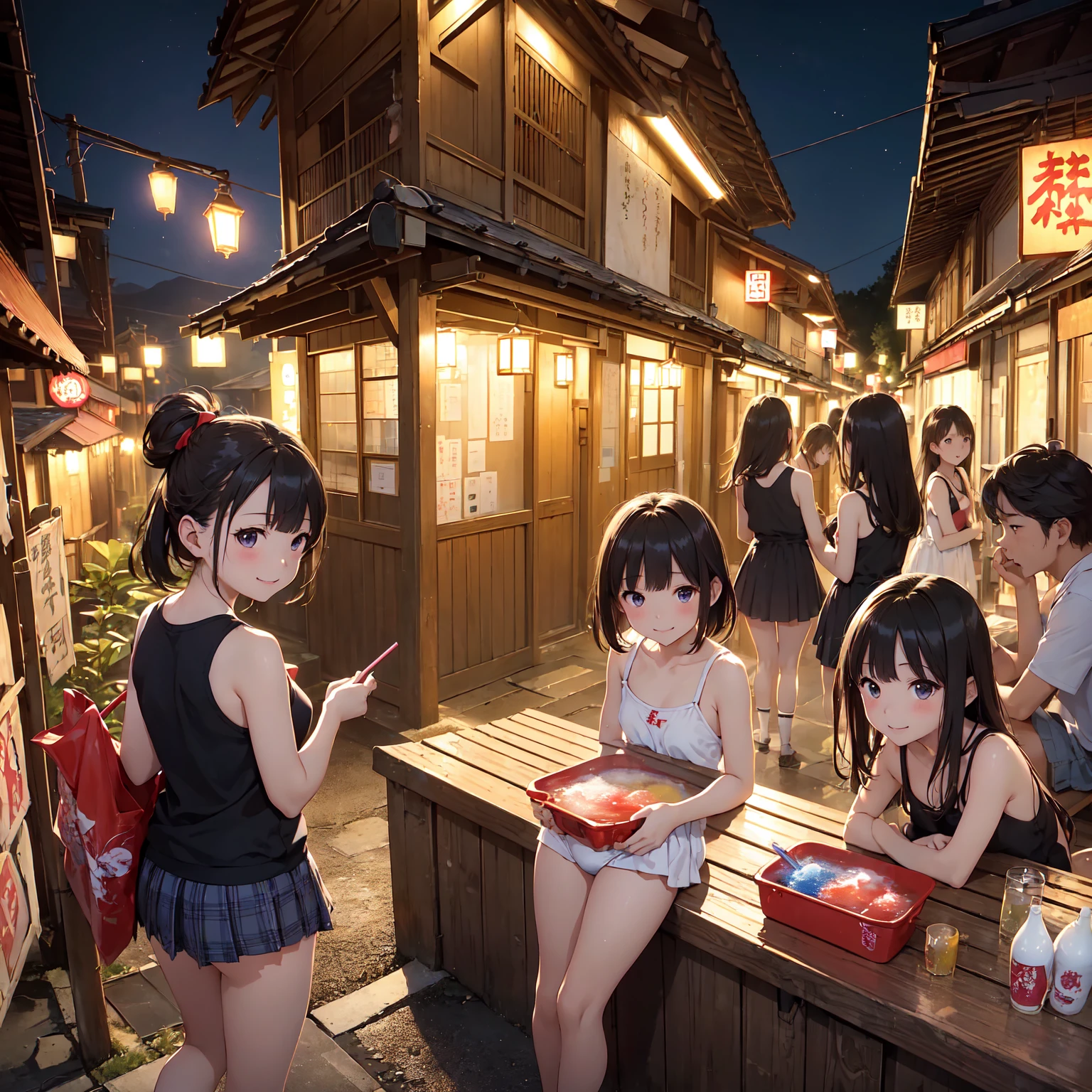 (masterpiece、Highest quality)、(Photorealistic photography)、Single image、1 picture、(日本のUnsanitary and dim地下街、Night view、Poor Street、middle School girls3People and above、Street lamp、地下へのstage)、(美しいNight view)、(Showa style、Japan favelas、Old and dirty hot spring town)、(Underground hot spring facilities、stage)、(middle School girls3People and above、Tank top、Panties、smile、fun)、((Unsanitary and dim))、Shady Red Light District、shaved ice、Sale of drinks、(stage、Everyone is having fun bathing)、smile、Happy schoolchildren、Perfect Anatomy
