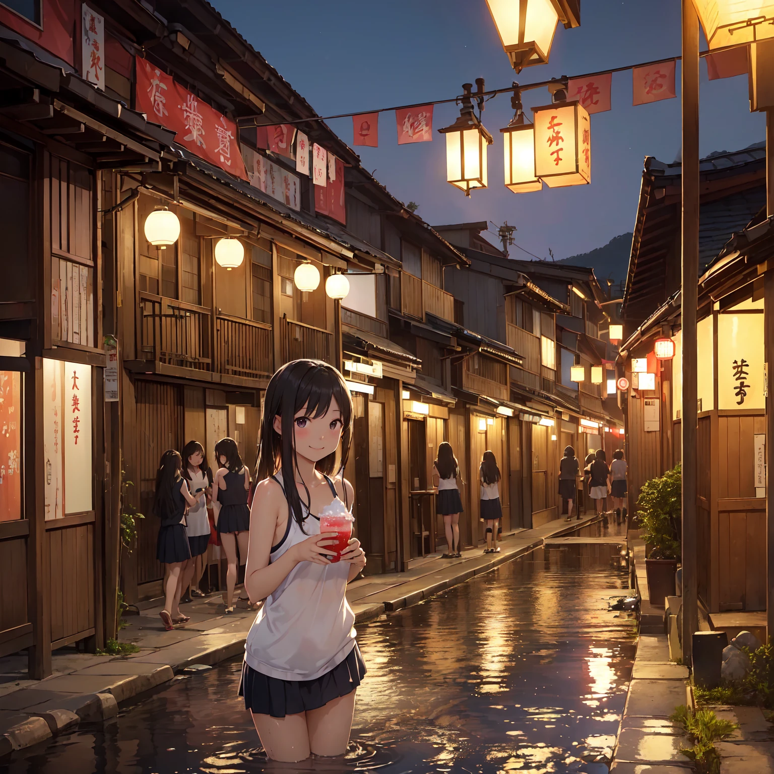 (masterpiece、Highest quality)、(Photorealistic photography)、Single image、1 picture、(日本のUnsanitary and dim地下街、Night view、Poor Street、middle School girls3People and above、Street lamp、地下へのstage)、(美しいNight view)、(Showa style、Japan favelas、Old and dirty hot spring town)、(Underground hot spring facilities、stage)、(middle School girls3People and above、Tank top、Panties、smile、fun)、((Unsanitary and dim))、Shady Red Light District、shaved ice、Sale of drinks、(stage、Everyone is having fun bathing)、smile、Happy schoolchildren、Perfect Anatomy