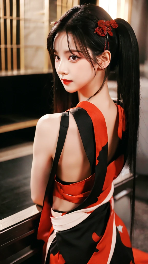 Black hair Red eyes sexy kimono Black Fang hairpin,long hair