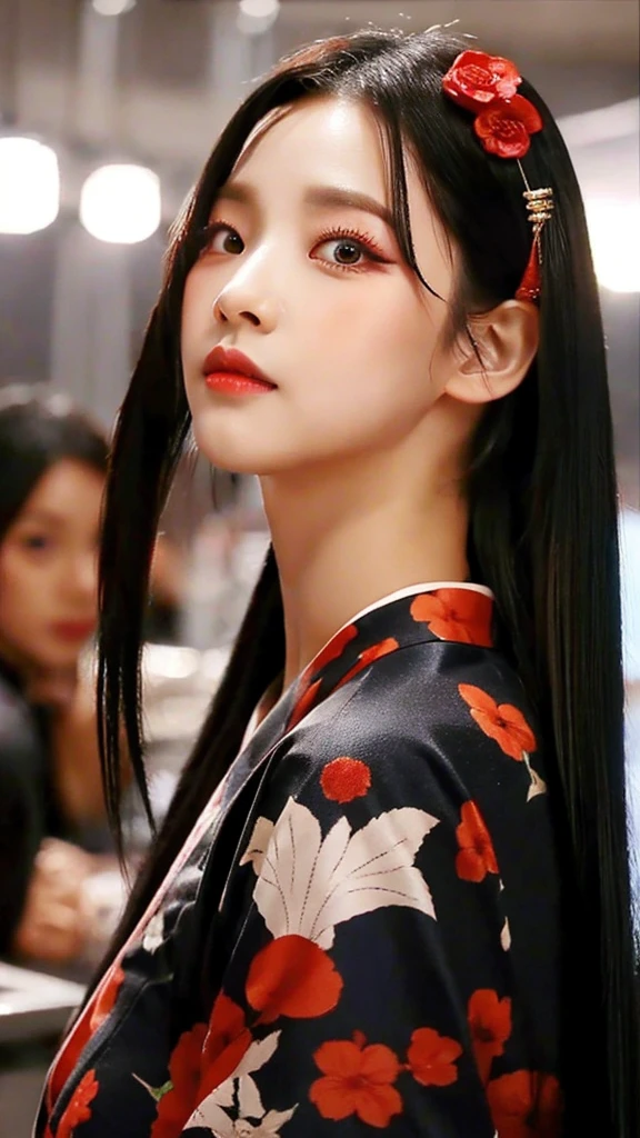 Black hair Red eyes sexy kimono Black Fang hairpin,long hair