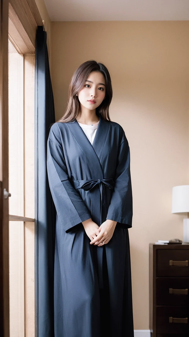 masterpiece, best quality, insanely detailed, shy, puzzled, seiza, looking to the side, hime cut, japanese clothes, flushing, flushed, house, a girl, in the room, beautiful, photorealistic, ultra realistic photo, real person, full body shot, golden ratio, high-key lighting, depth of field