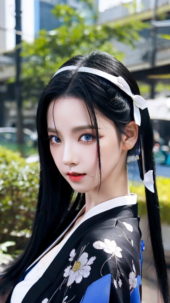 Black hair Blue eyes sexy kimono Black Fang hairpin,long hair