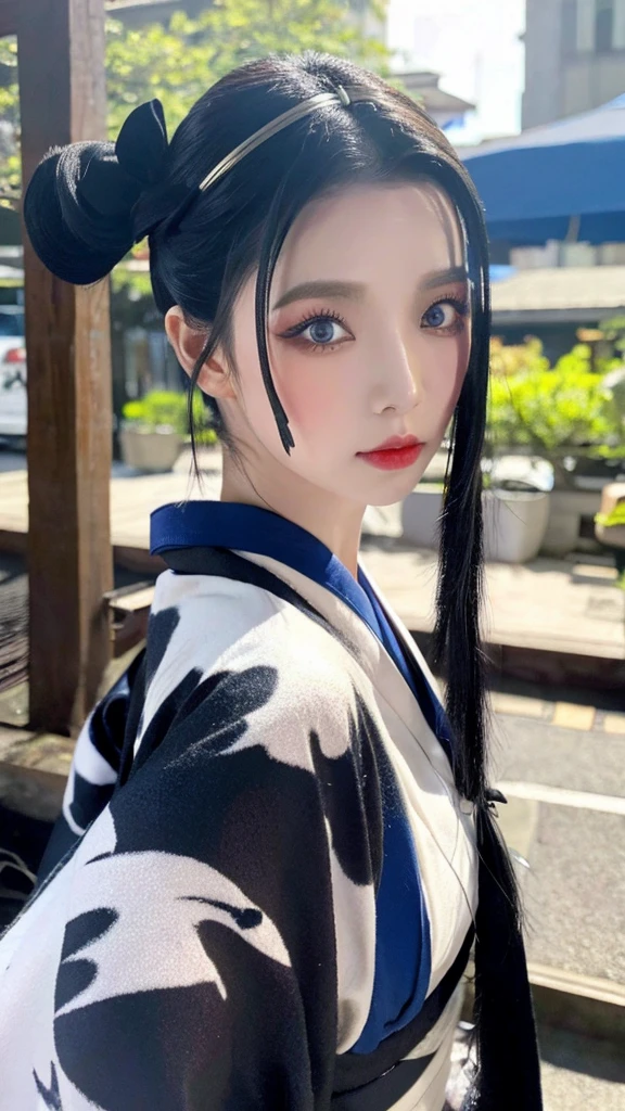 Black hair Blue eyes sexy kimono Black Fang hairpin,long hair