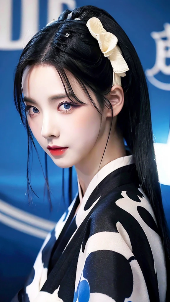 Black hair Blue eyes　sexy kimono　Black　Fang hairpin,long hair