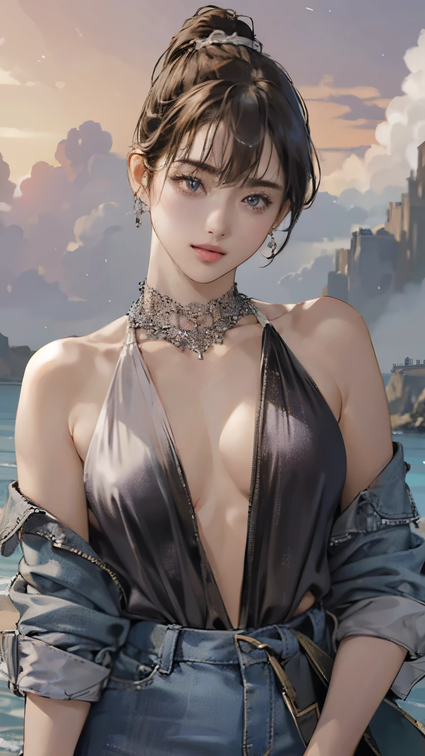(8k、RAW Photos、Highest quality、Masseter region:1.2)、Super detailed、Ultra-high resolution、(Realistic、Realistic photos:1.37)、Portraiture、High-resolution RAW color photos、Professional photography、hVery detailed and beautiful、Very detailed、8k Picture Wallpaper、Amazing detail、Large file size、Official Art、HVery detailed CG Unity 8k wallpapers、hVery detailed beautiful girl、Very detailed顔、Very detailed目、Very detailed skin、Very detailed指、hVery detailed nose、Very detailed mouth、Perfect Anatomy、Detailed Background、Detailed clothing、1 Girl、(20:1.2)、20th generation、cute、Realistic bPetite、White skin、Glowing Skin、the body is slim、Black-haired、((short hair))、((ponytail))、(Blunt bangs: 1.2)、cute、Zola々right、cute faces、Lively Faces、Delicate eyes、Source order、((Black and white bikini))、((Black mini skirt))、((Red lipstick and purple eyeshadow))、((The chest is exposed:1.5))、((Exposed shoulders:1.5))、(((No good)))、(((Full nudity)))、((Backward Shot))、((Full Body Shot))、((Dreamy look))、Earrings、necklace、Looking into the camera、Cowboy Shot、positive、Standing posture、Contrapo、Dynamic Lighting、((Firm D-cup milk))、