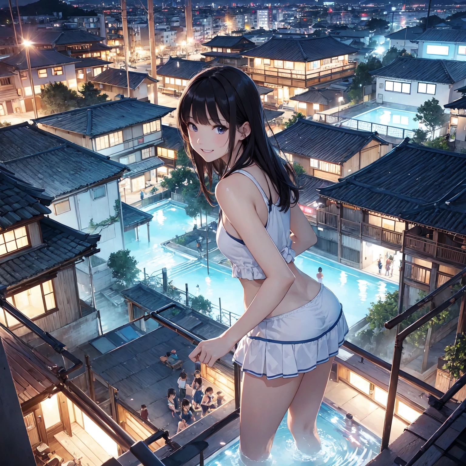 (masterpiece、Highest quality)、(Photorealistic photography)、Single image、1 picture、(Japan favelas、Night view、Poor Street、middle School girls3People and above、Street lamp、地下へのstage)、(美しいNight view)、(Showa style、Old and dirty hot spring town)、(Underground hot spring facilities、stage)、(middle School girls3People and above、Tank top、Panties、smile、fun)、((Unsanitary and dim))、Shady Red Light District、shaved ice、Sale of drinks、(stage、Everyone is having fun bathing)、smile、Happy schoolchildren、Perfect Anatomy