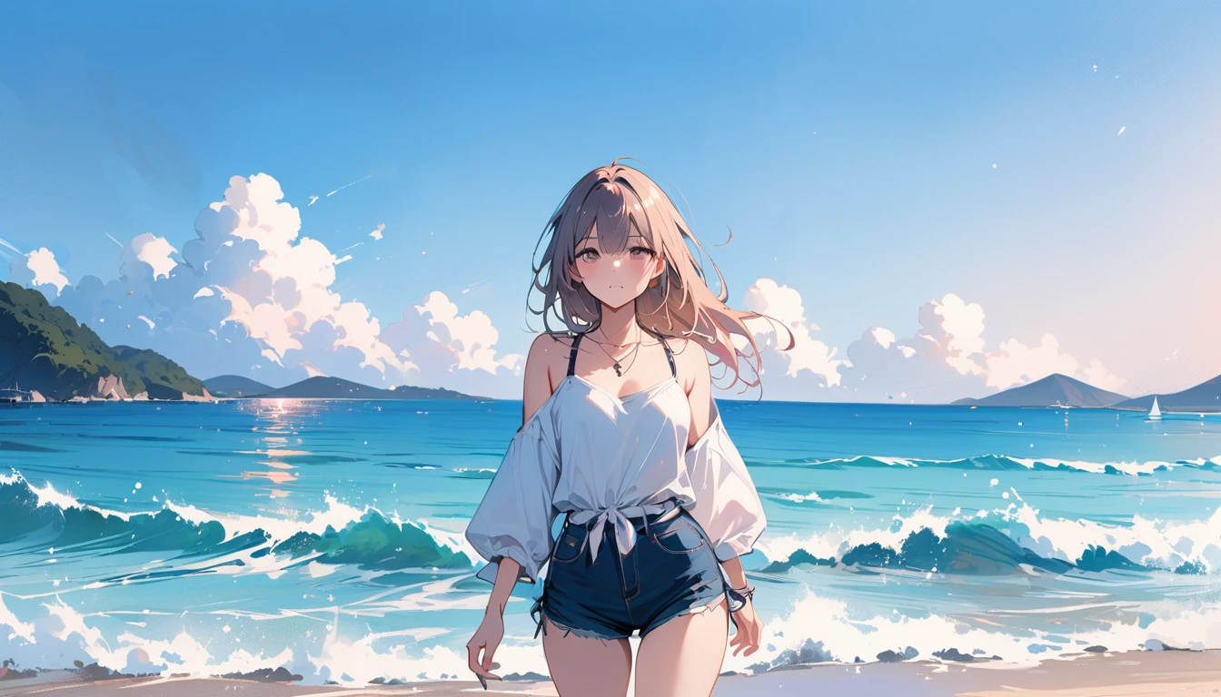 (masterpiece, Highest quality:1.2), 1 Girl, alone,Eyes open,Are you having fun,Tropical atmosphere,Ocean,Taking a walk
