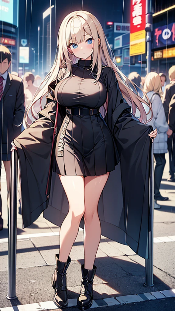 Full body image, フロント, One girl, 18-year-old, Mix 4, (32k, RAW Photos, Highest quality, masterpiece:1.2), (Anime-like, photoAnime-like:1.37), cute, ミニスカートのドレス, night, rain, Humidity, Professional Lighting, Photon Mapping, Radio City, Physically Based Rendering, Super Resolution, (Big Breasts:1.2), {{The biological weapon that had preyed on the younger sister took her place and reunited with the older brother.}}, Girl Skull, whole body, NSFW