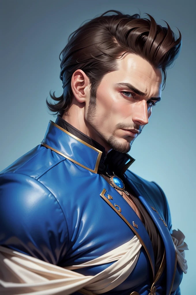 handsome duke , profile pic, blue background , digitl art. naughty man