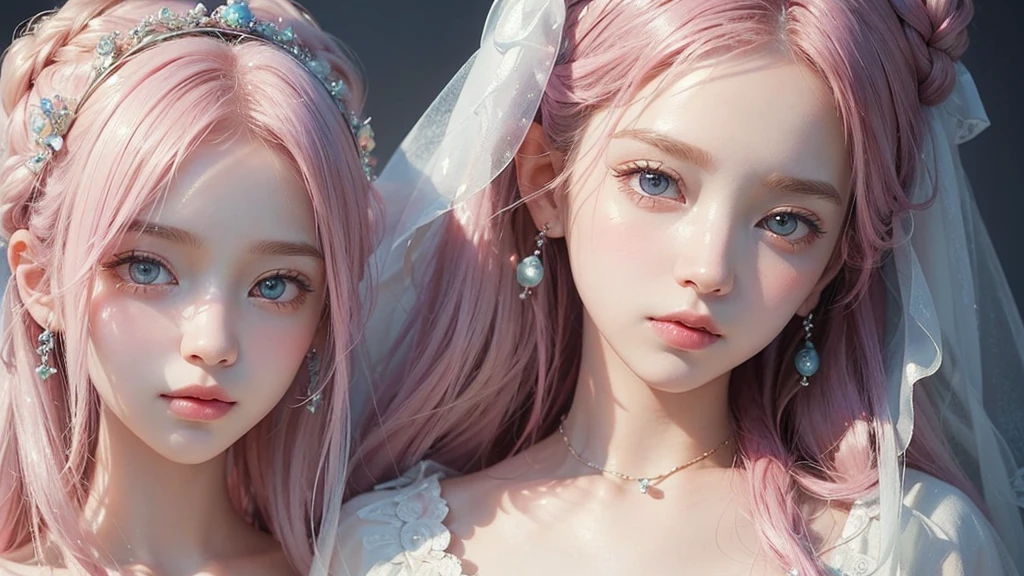 ((masterpiece)). This work is dreamy and fantastical., Soft pink watercolor shades. Generates delicate magical women exploring the bubble gum world in a variety of pastel colors. Her sweet face is extremely detailed and realistic with elegant, Mature features, Puffy, Big lips and stunning, Extremely realistic eyes. Her eyes are important、Be realistic, Very detailed, And it's beautiful. High resolution and detail, Include many details like stars, Milky Way, Colorful bubbles, Colorful petals, And a lot of energy and emotion! Stars and colorful bubblegum bubbles are important! Include fantasy details, Enhanced Details, iris, Colorful sparkling wind, And pollen. Pay special attention to her face、Make sure it's beautiful and realistic in detail。. The image is dreamy、It has to be fantastical..8k, Complex, elegant, Very detailed, Majestic, Digital photography