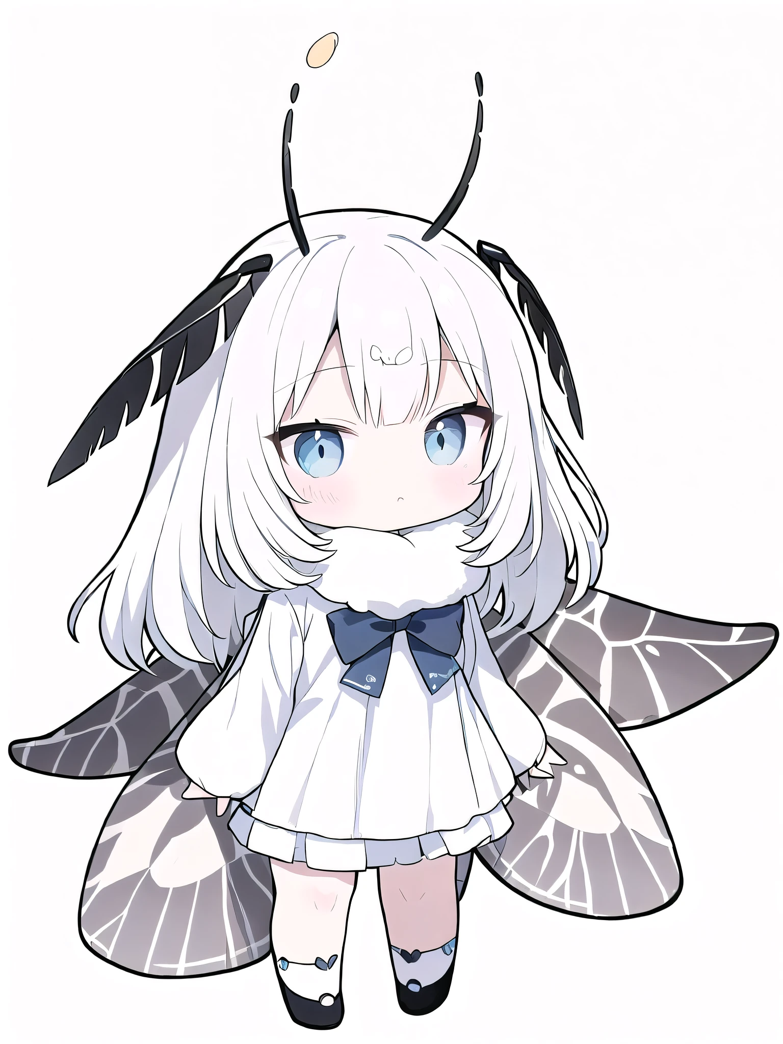 mothgirlcpt, moth antennae, moth wings, solo, 1girl, drooping tactile sensation、cute、fluffy、Light production、Silkworm moth