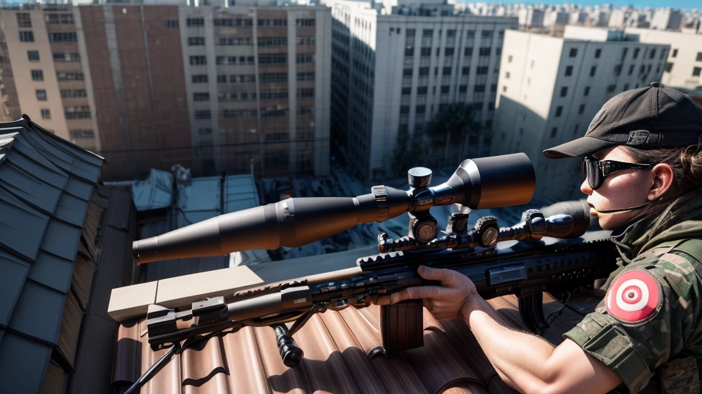 (A sniper aims a high-powered rifle at a target from the roof of a building:2.0)、night、Dramatic lighting、Cinematic Angles、Realなディテール、Super detailed、Photorealistic、masterpiece、(Highest quality、4K、8k、High resolution、masterpiece:1.2)、Super detailed、(Real、Photorealistic、Photorealistic:1.37)、HDR、uhd、professional、Bright colors、Dramatic Shadows、Cinematic composition、Moody lighting、Grainy、dark、strong、M4a1, alen4_kryukova